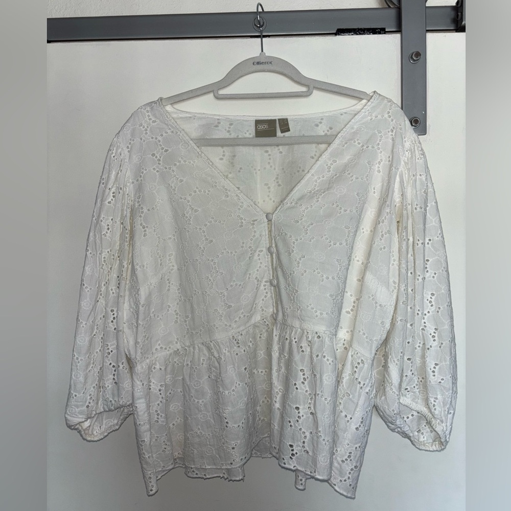 100% Cotton Eyelet Babydoll Blouse in White